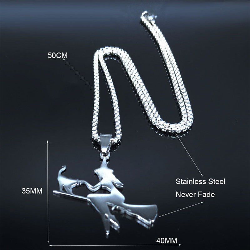 Witch.Broom.Cat Necklace Witch on Broom with Cat Necklace Witchcraft
