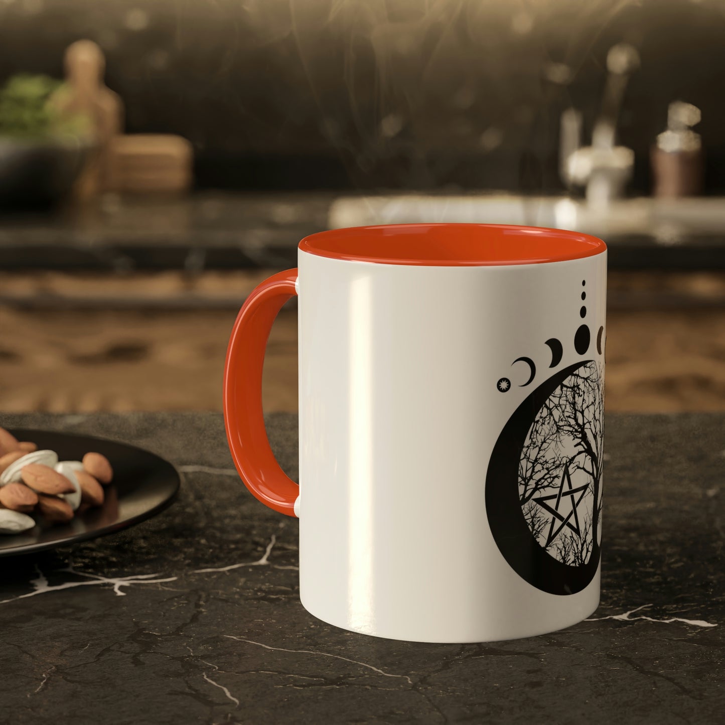 Mystical Moon Phases, tree of life and Wicca pentacle. Sacred geometry Colorful Mugs, 11oz