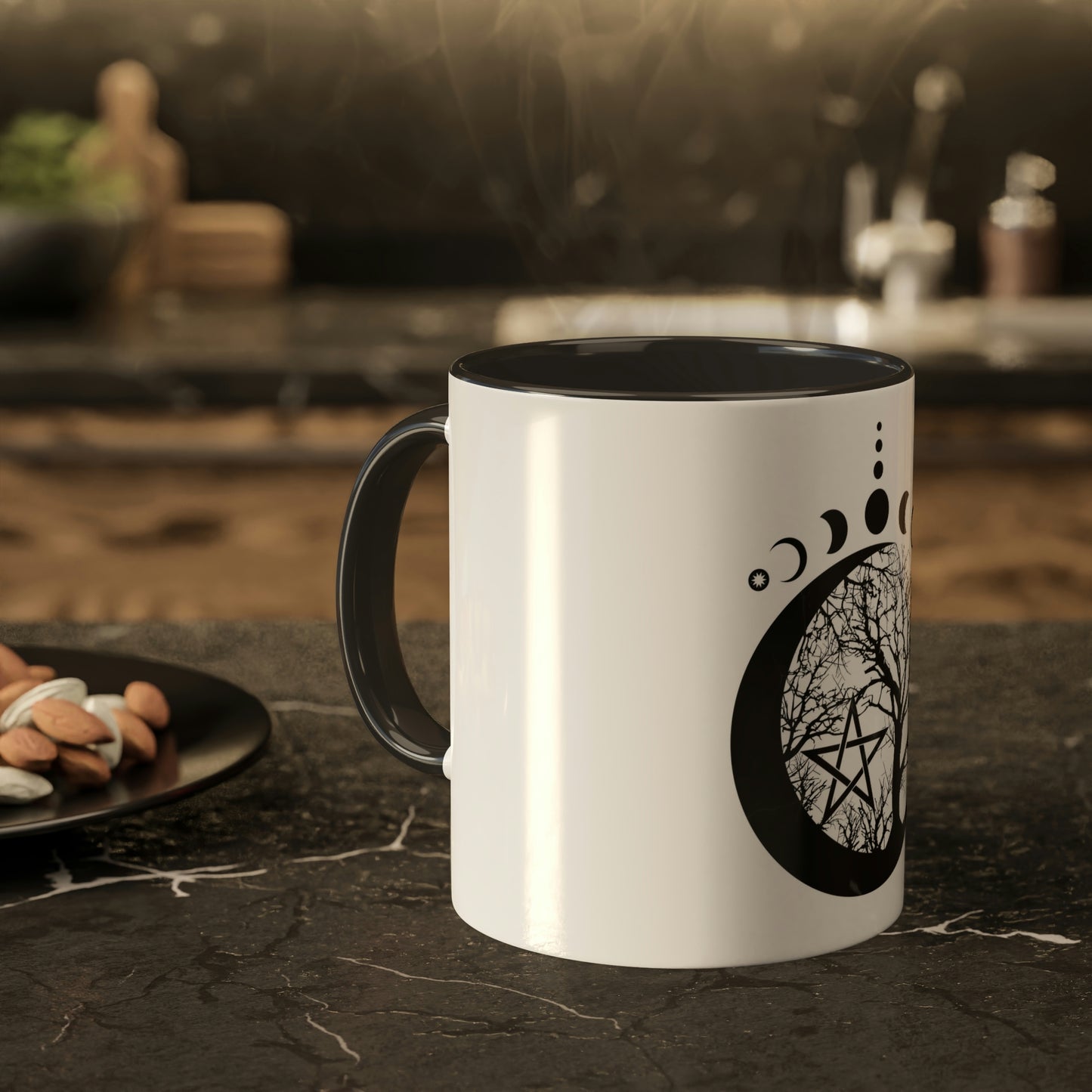 Mystical Moon Phases, tree of life and Wicca pentacle. Sacred geometry Colorful Mugs, 11oz
