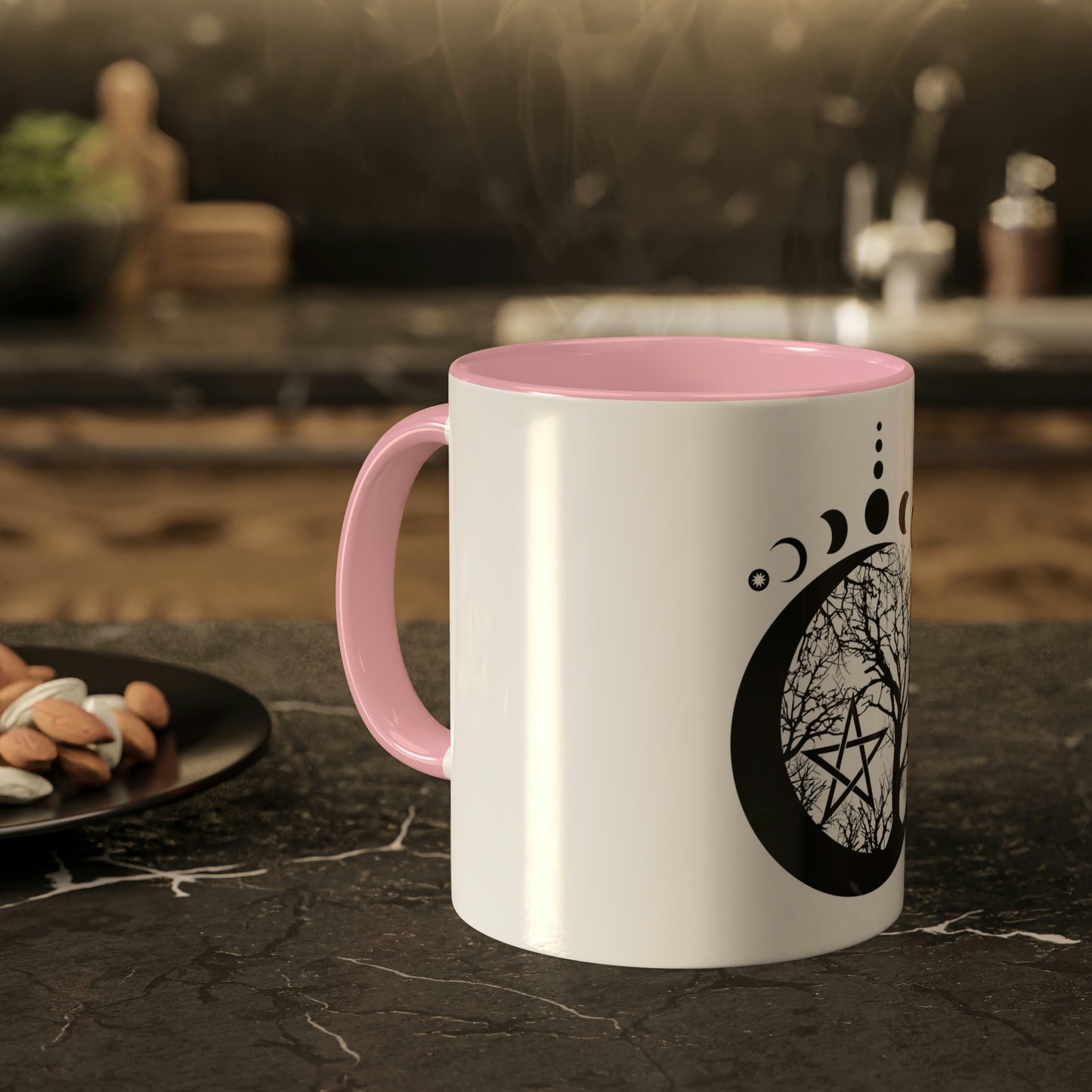 Mystical Moon Phases, tree of life and Wicca pentacle. Sacred geometry Colorful Mugs, 11oz