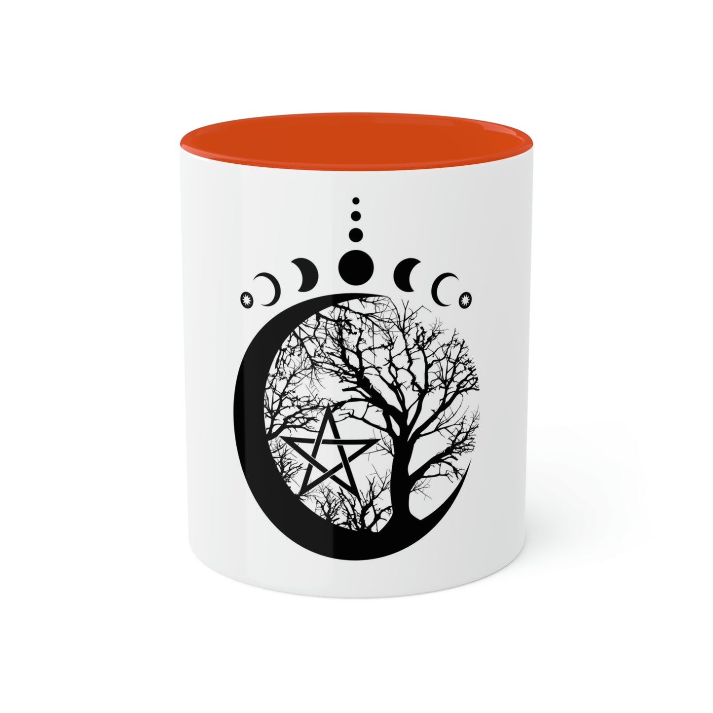 Mystical Moon Phases, tree of life and Wicca pentacle. Sacred geometry Colorful Mugs, 11oz