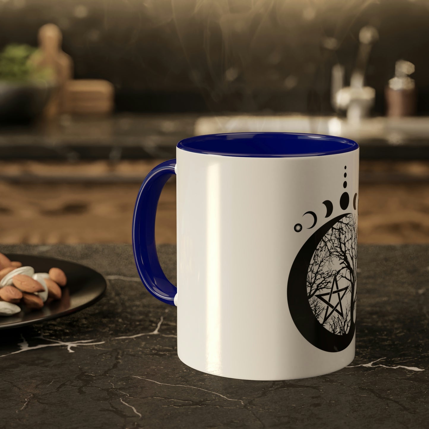 Mystical Moon Phases, tree of life and Wicca pentacle. Sacred geometry Colorful Mugs, 11oz