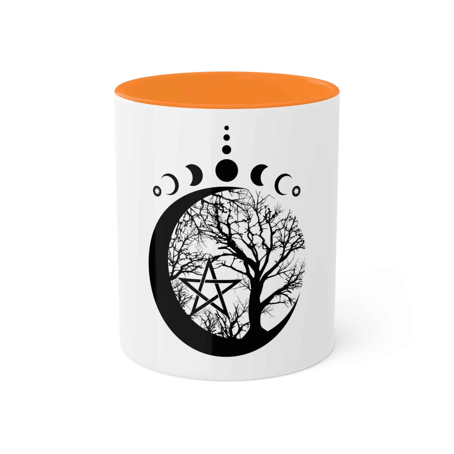 Mystical Moon Phases, tree of life and Wicca pentacle. Sacred geometry Colorful Mugs, 11oz
