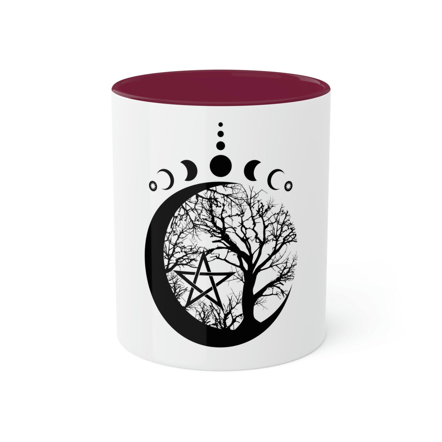 Mystical Moon Phases, tree of life and Wicca pentacle. Sacred geometry Colorful Mugs, 11oz