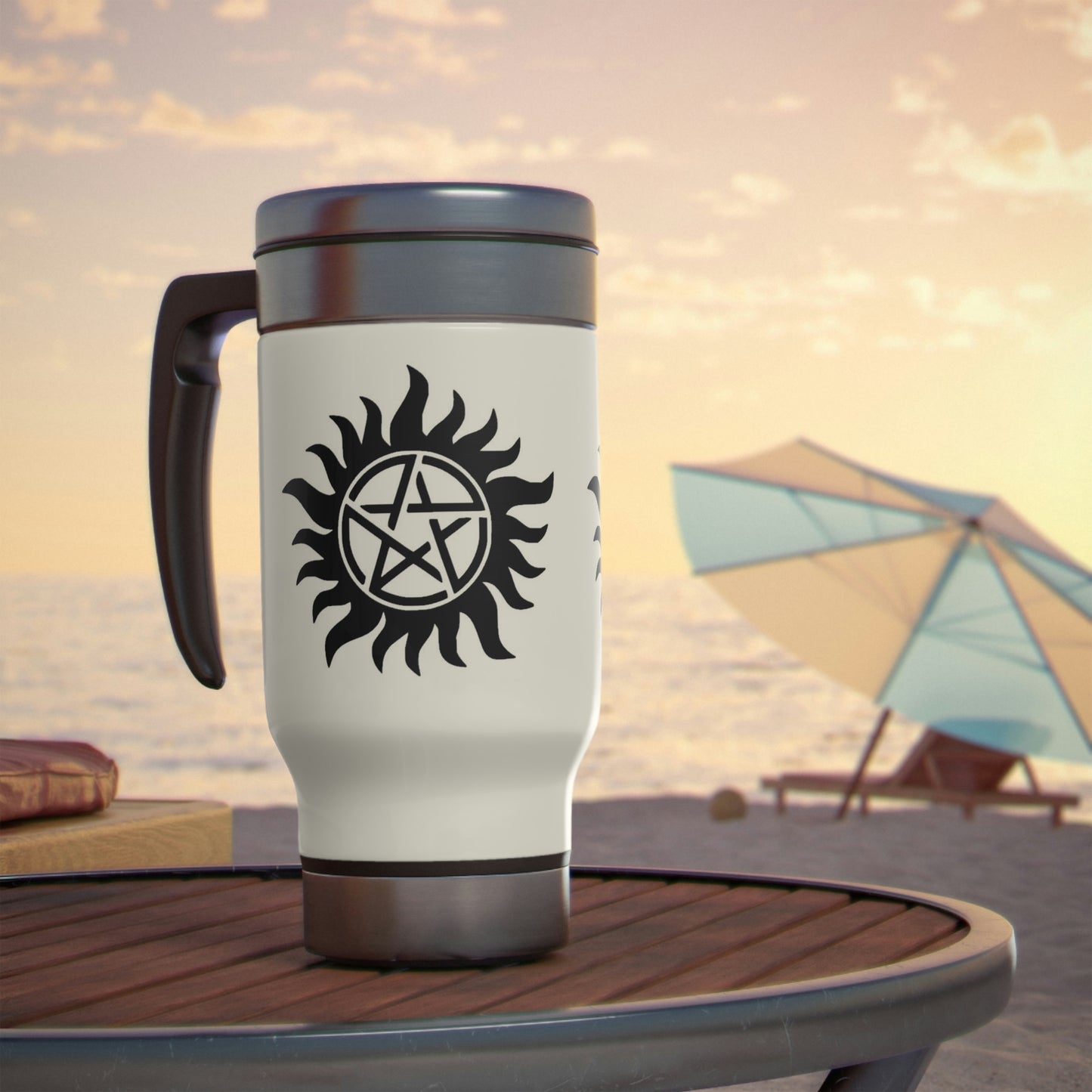 Supernatural Fan Stainless Steel Travel Mug with Handle, 14oz