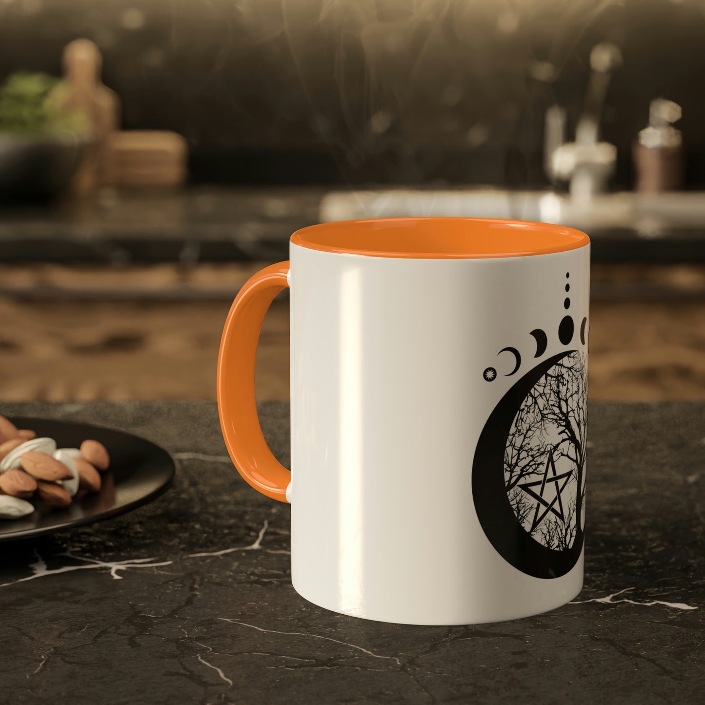 Mystical Moon Phases, tree of life and Wicca pentacle. Sacred geometry Colorful Mugs, 11oz