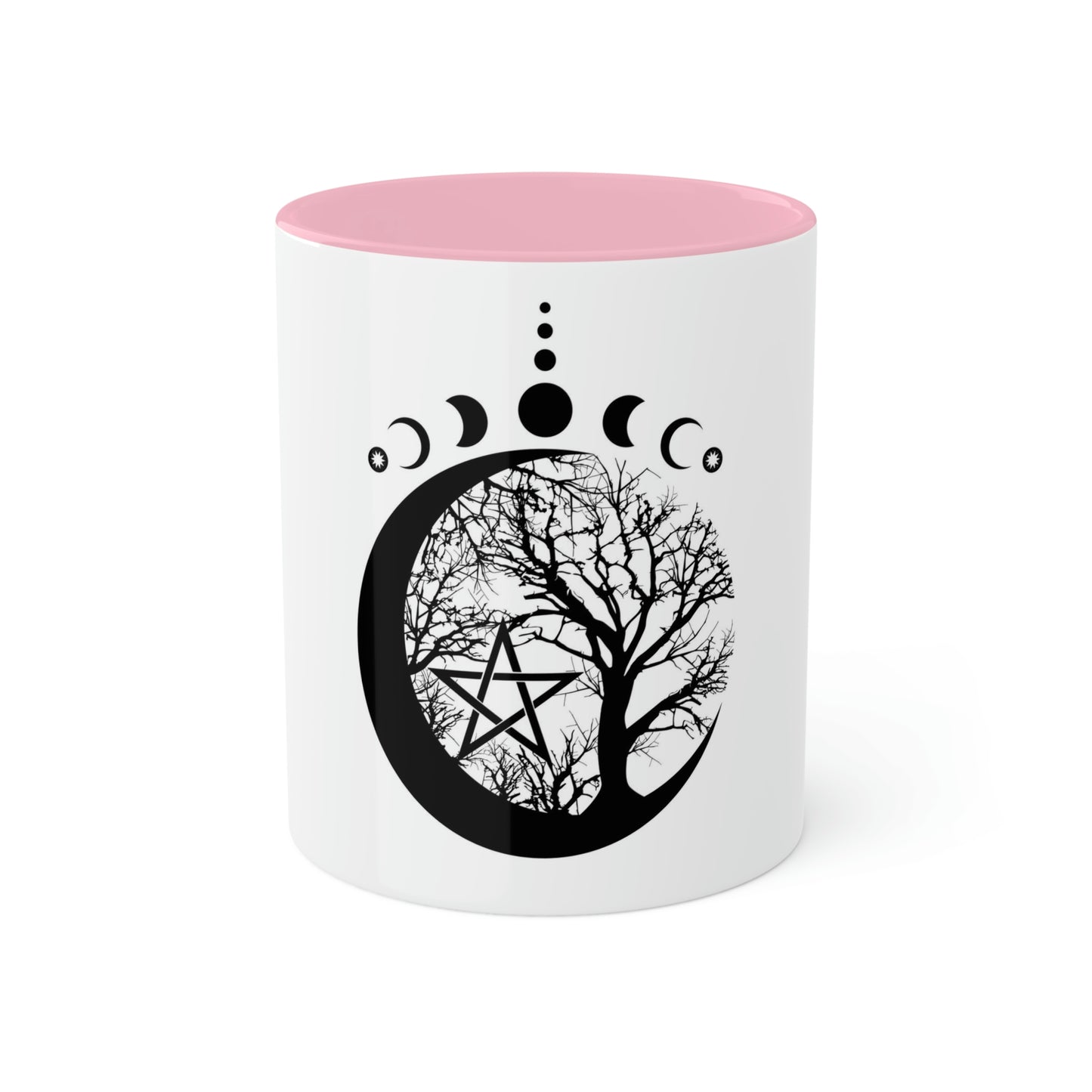Mystical Moon Phases, tree of life and Wicca pentacle. Sacred geometry Colorful Mugs, 11oz