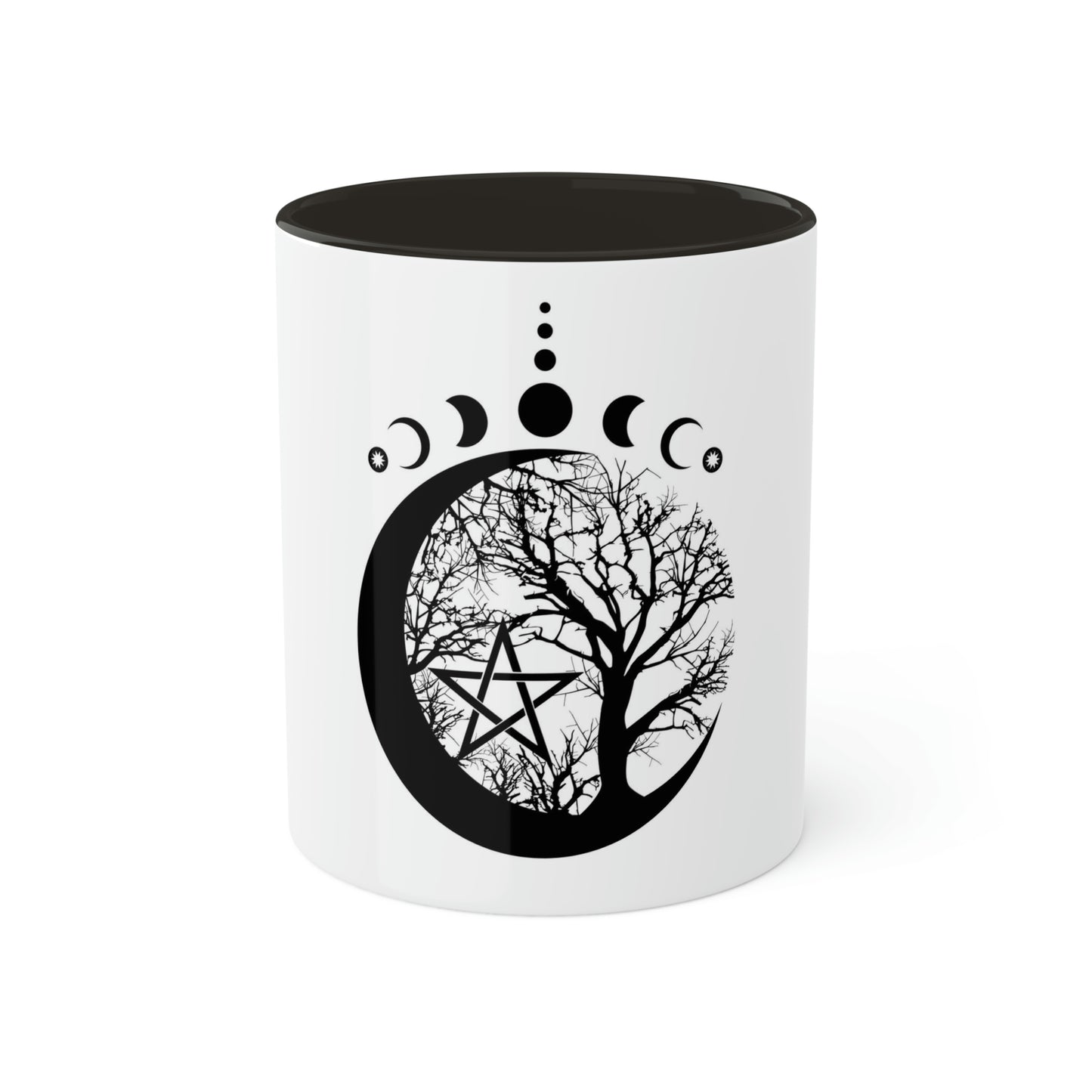 Mystical Moon Phases, tree of life and Wicca pentacle. Sacred geometry Colorful Mugs, 11oz