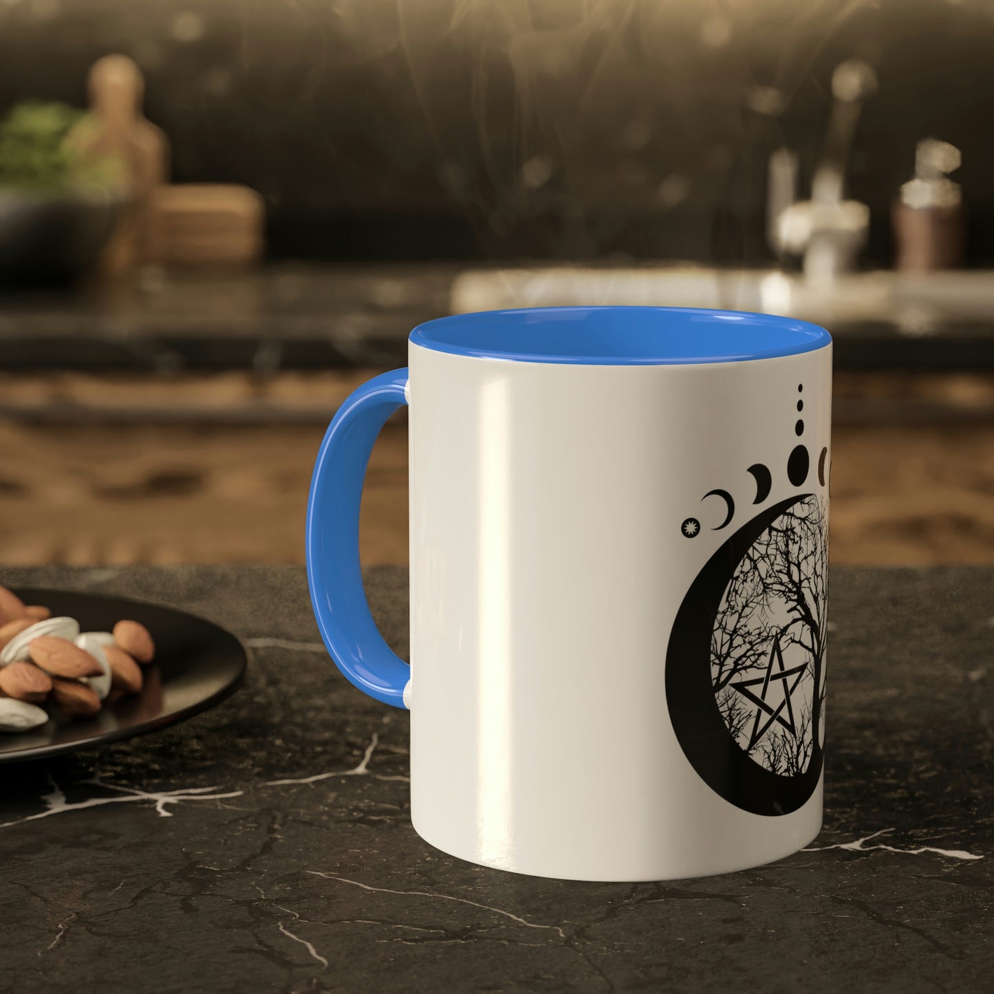 Mystical Moon Phases, tree of life and Wicca pentacle. Sacred geometry Colorful Mugs, 11oz