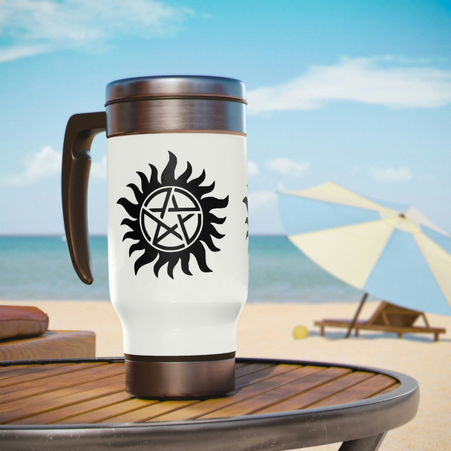 Supernatural Fan Stainless Steel Travel Mug with Handle, 14oz