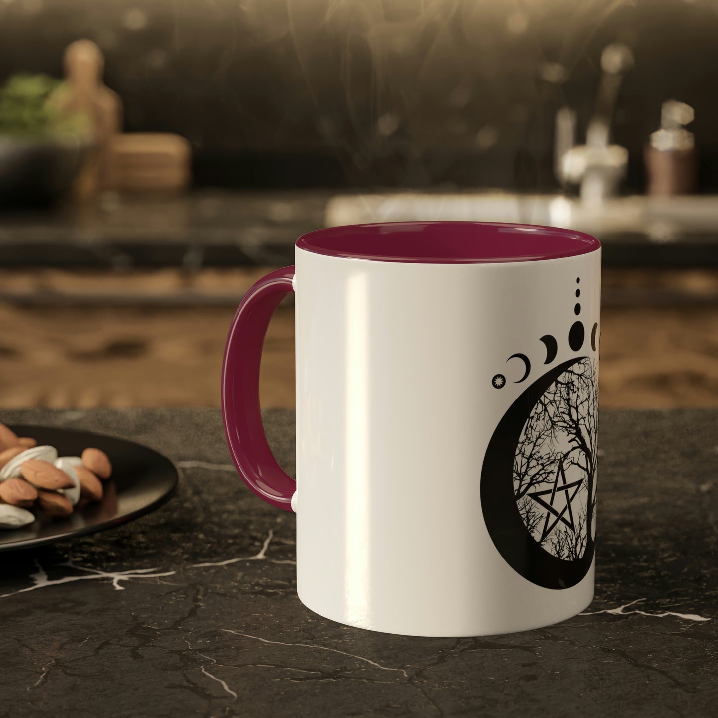 Mystical Moon Phases, tree of life and Wicca pentacle. Sacred geometry Colorful Mugs, 11oz