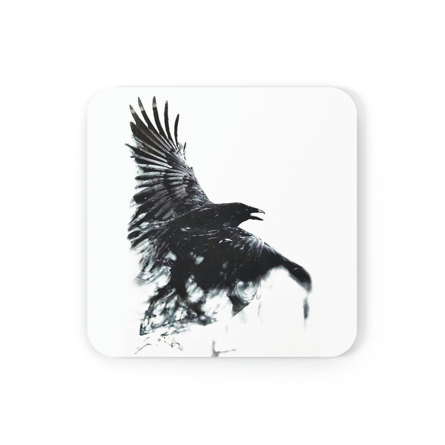 Beautiful Raven in Flight Corkwood Coaster Set