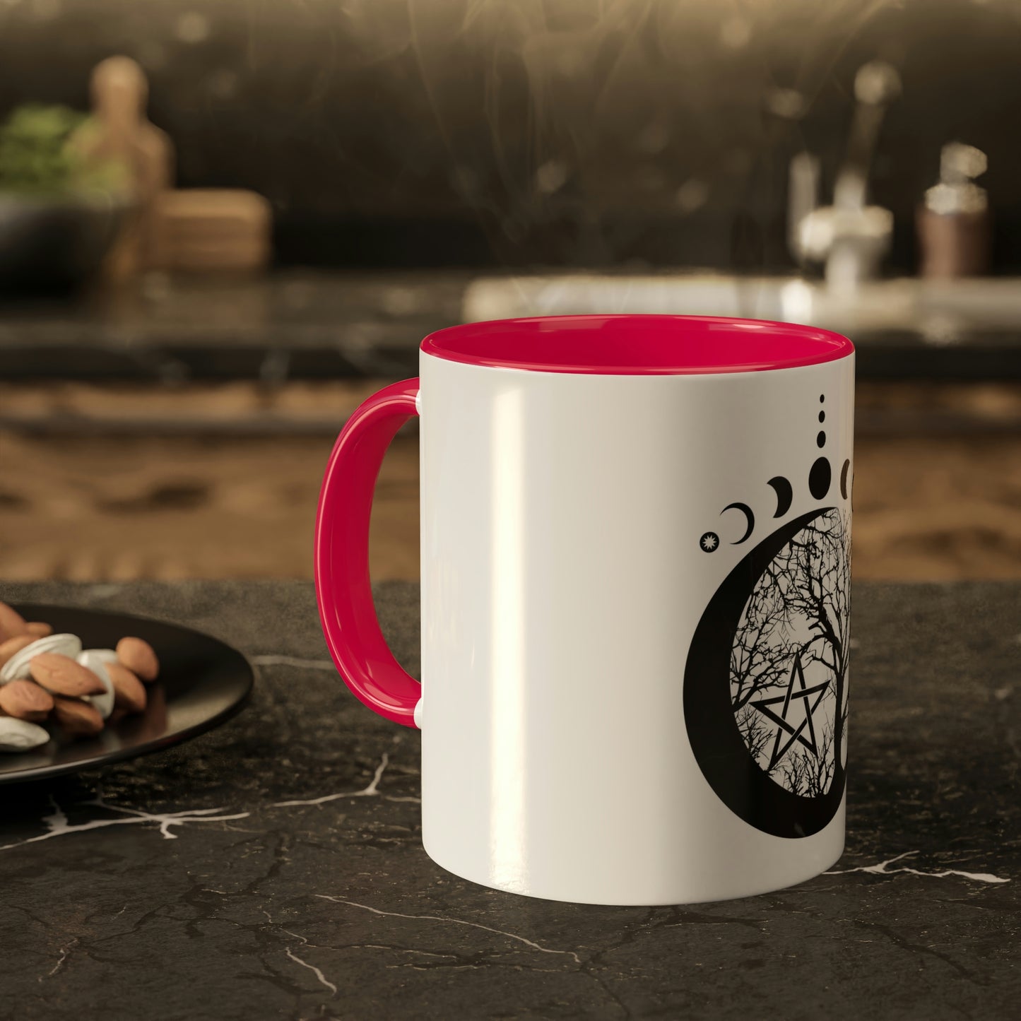 Mystical Moon Phases, tree of life and Wicca pentacle. Sacred geometry Colorful Mugs, 11oz