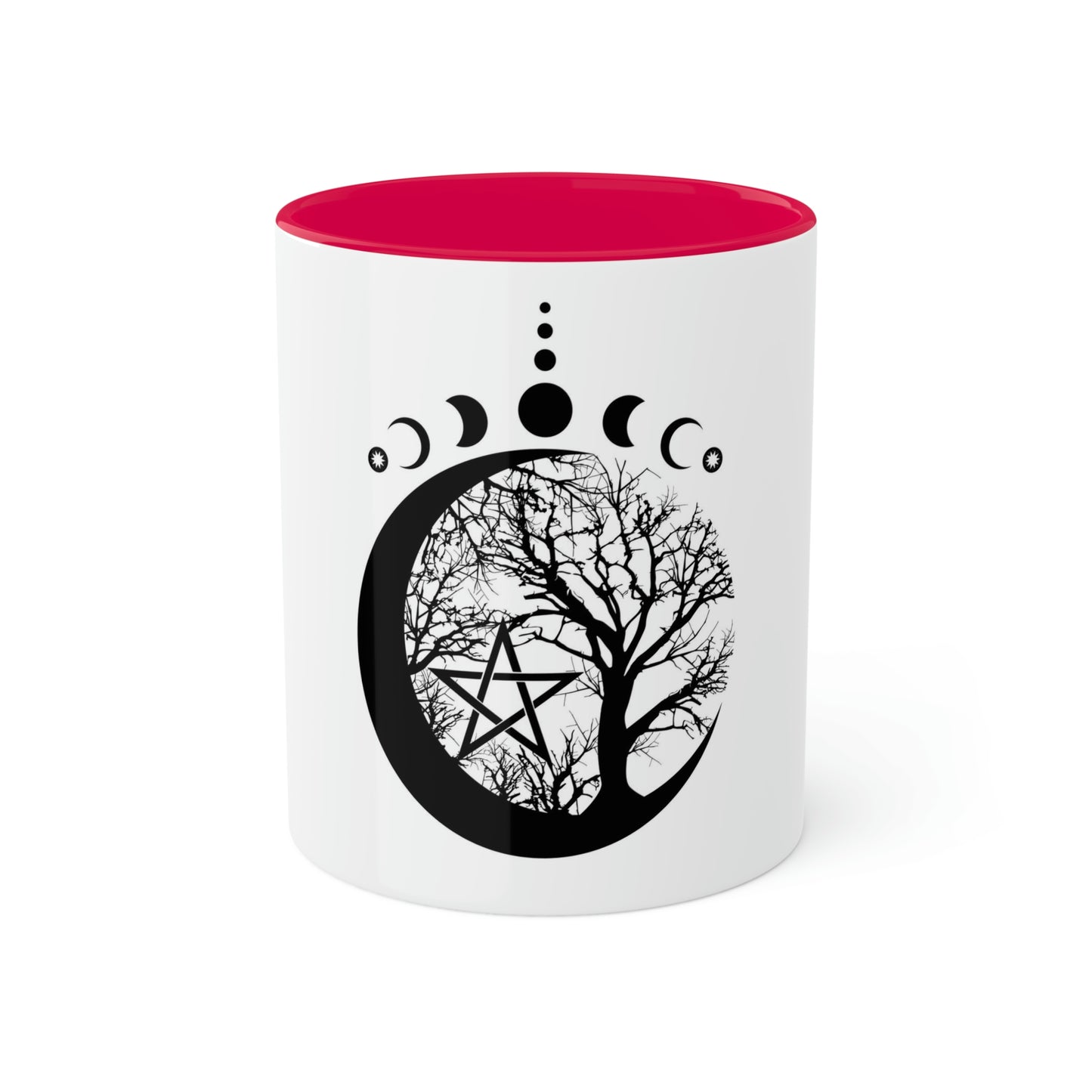 Mystical Moon Phases, tree of life and Wicca pentacle. Sacred geometry Colorful Mugs, 11oz