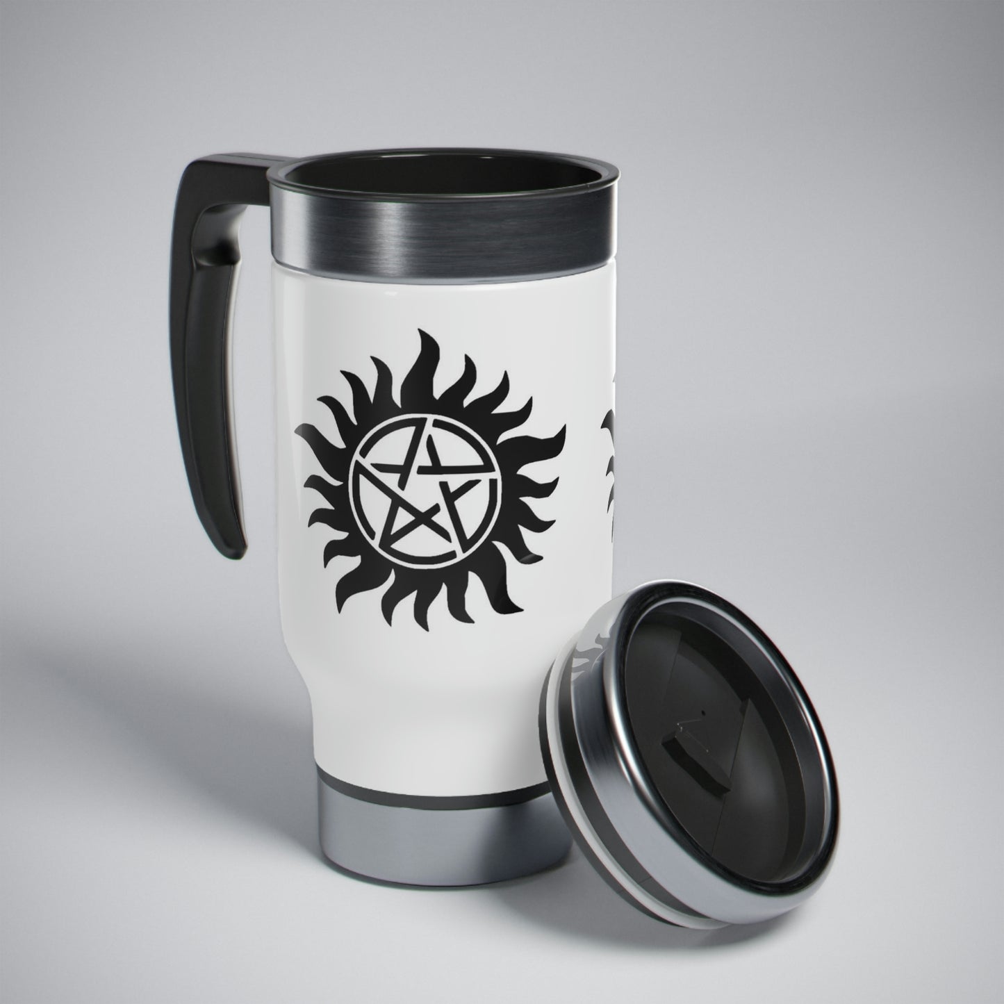 Supernatural Fan Stainless Steel Travel Mug with Handle, 14oz