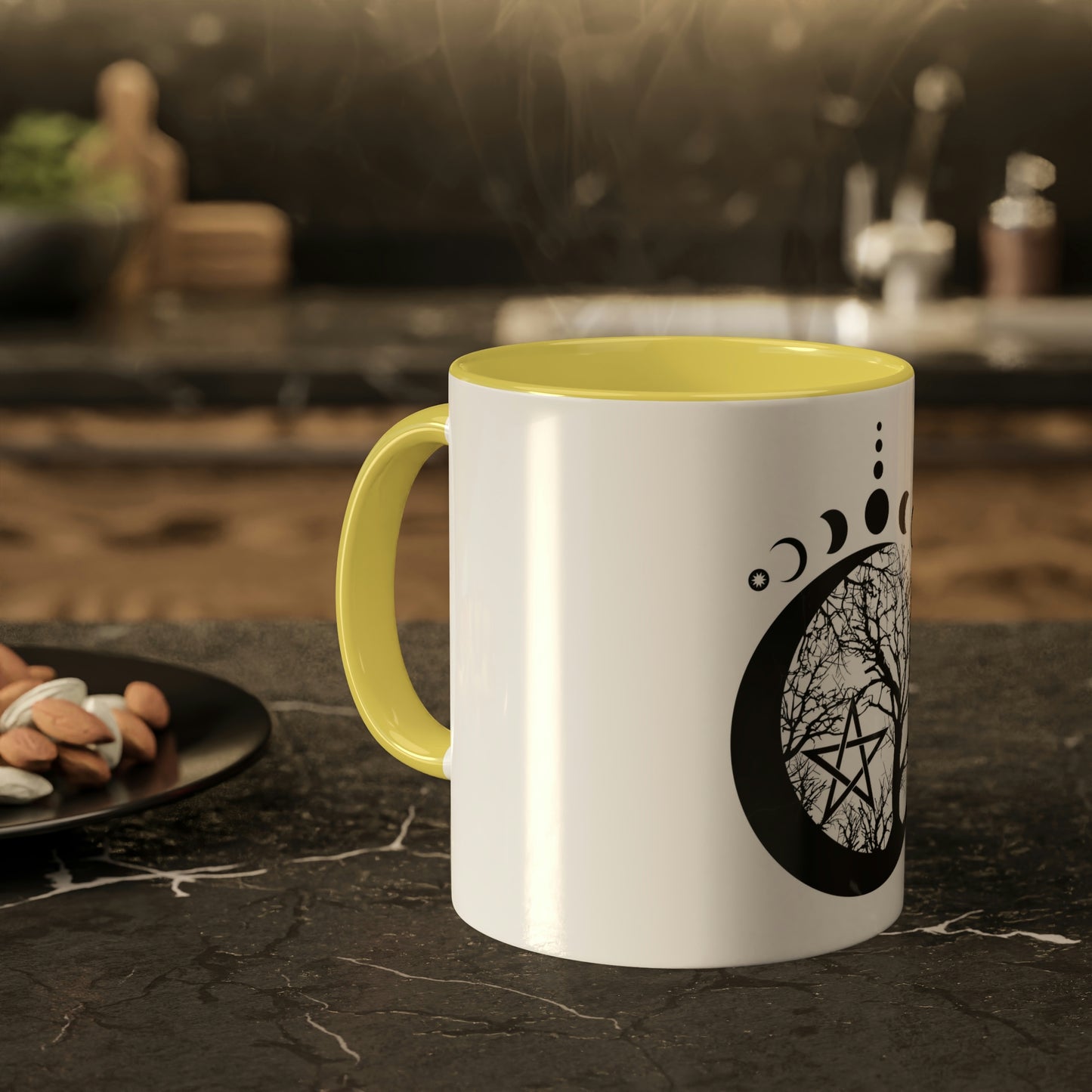 Mystical Moon Phases, tree of life and Wicca pentacle. Sacred geometry Colorful Mugs, 11oz